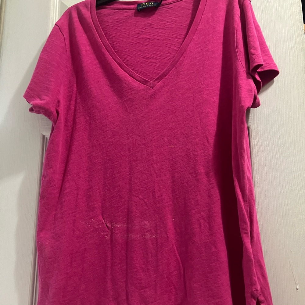 Polo by Ralph Lauren V-Neck Short Sleeve Tee in Bright Pink